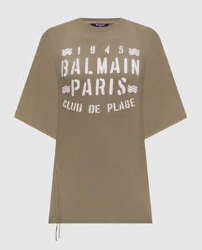 Balmain Футболка цвета хаки с принтом GF0EH035BD55