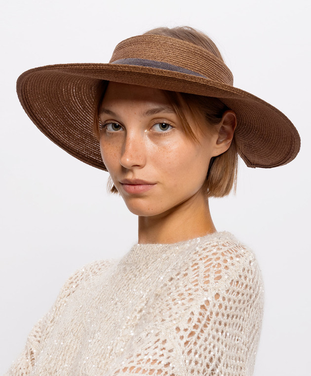 Brunello Cucinelli Коричневая шляпа-козырек с цепочкой мониль MCAP99002P изображение 2