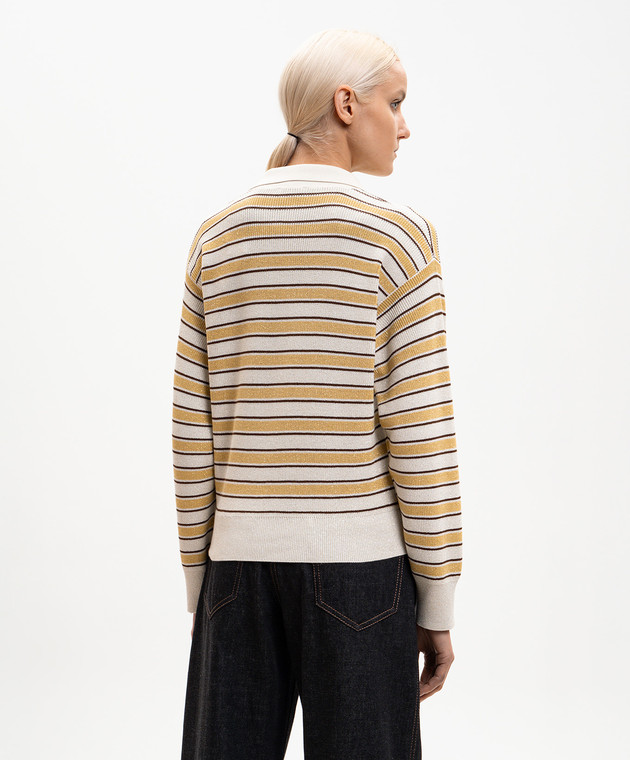 Brunello Cucinelli Пуловер кольору айворі в смужку з люрексом MAZ263805P зображення 4