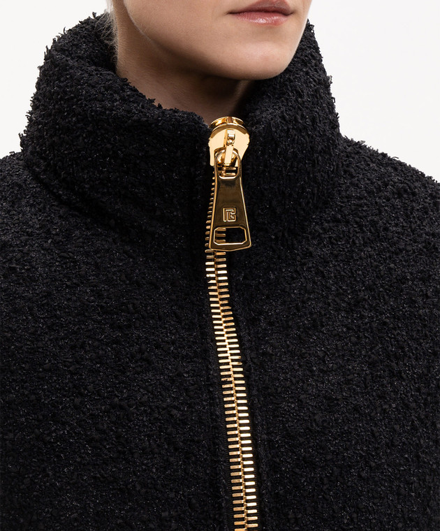 Balmain Черная укороченная твидовая куртка HF1TP140XC67 изображение 5