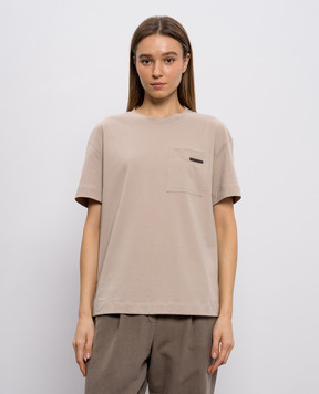 Brunello Cucinelli Бежева футболка з ланцюжком моніль M0T81EC710