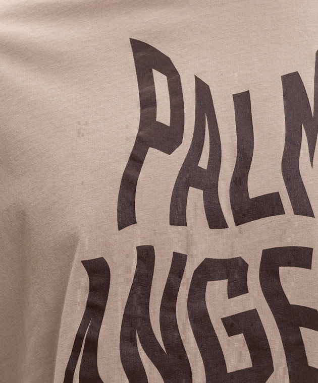 Palm Angels Бежева футболка з брендовим принтом PAMAA001JR016 зображення 5