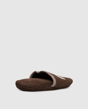 Versace Коричневі домашні махрові капці з візерунком емблеми Medusa 10242161A17767