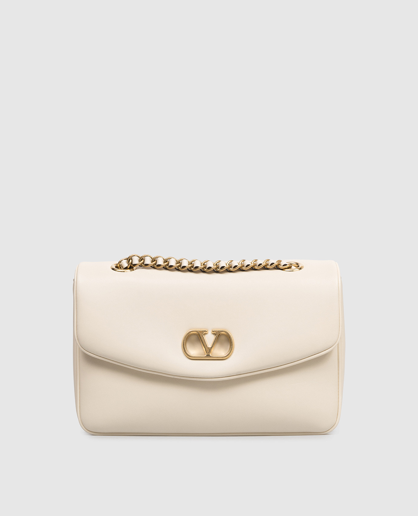 Бежевая кожаная сумка-мессенджер Djuna