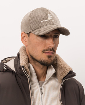 Brunello Cucinelli Бежева вельветова кепка з вишивкою логотипа MY4999850