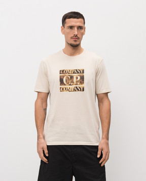 C.P. Company Бежева футболка з принтом логотипа MTS141A110579W