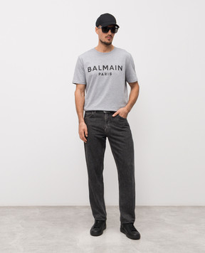 Balmain Сіра футболка з логотипом GH1EG000BD46