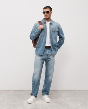 Versace Голубая джинсовая рубашка с эффектом потертости 10207231A16386