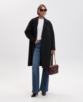 Twinset Черное двубортное пальто с шерстью 262TP2011