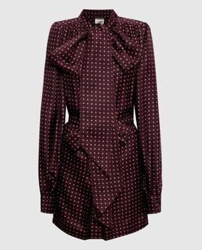 Saint Laurent Бордова сукня-сорочка із шовку в геометричний принт 870951Y6K08
