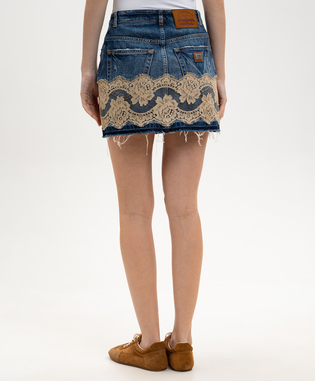 Dolce&Gabbana Синя джинсова спідниця з мереживом F4C6NDG8OB4 зображення 4