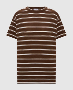 Brunello Cucinelli Коричнева футболка з вовни і кашеміру в смужку M14854100