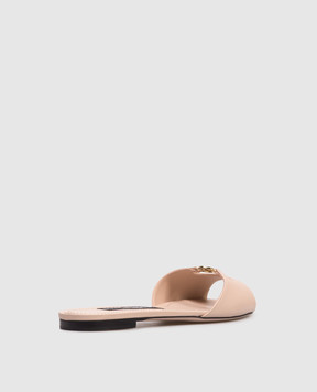 Dolce&Gabbana Бежеві шкіряні шльопанці з монограмою CQ0684A1953