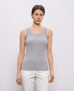 Peserico Сірий меланжевий топ в рубчик з ланцюжком A08623J005669