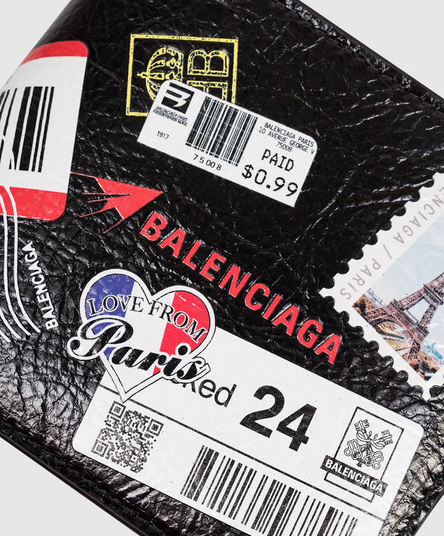 Balenciaga Чорне шкіряне портмоне Sticker-Print Crinkled 8671482ACHI зображення 4