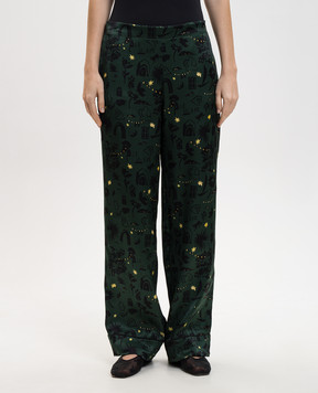 Asceno Зеленые брюки пижамные из шелка London B001F02C491