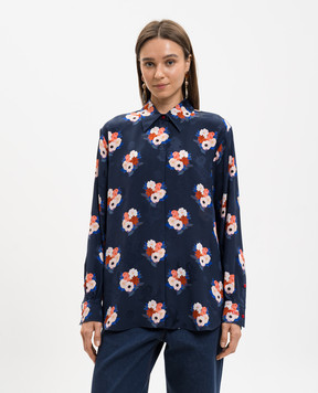 Fendi Синяя блузка из шелка в цветочный принт FS8357AW9H