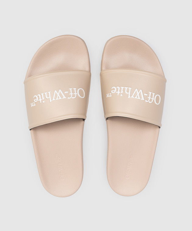 Off-White Бежевые слайдеры с фактурным логотипом OMIU002S26MAT002 изображение 4