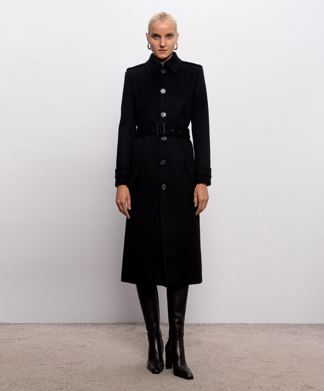 Saint Laurent Черное пальто из шерсти с поясом A001IQY060R изображение 3