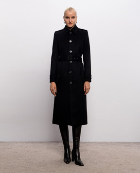 Saint Laurent Черное пальто из шерсти с поясом A001IQY060R