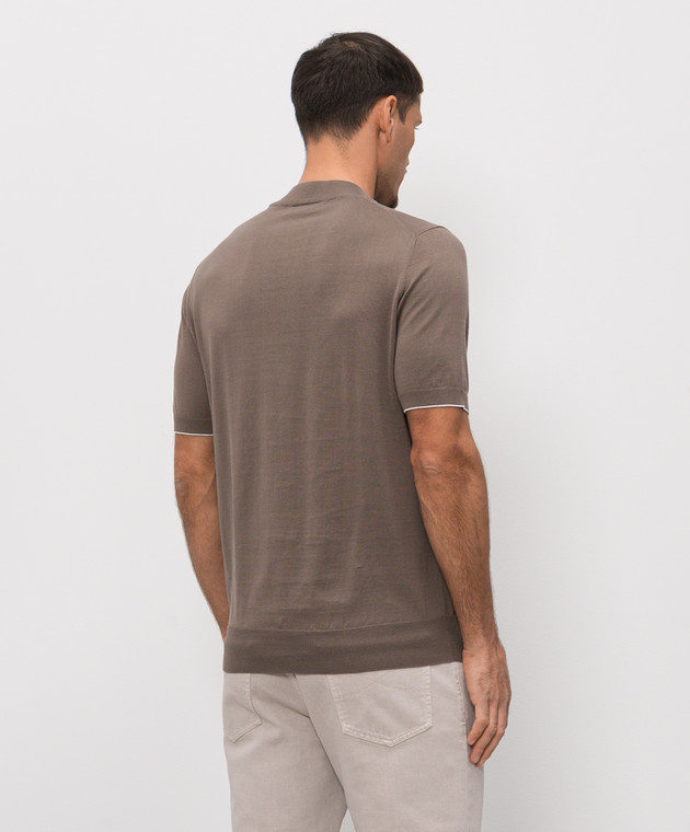 Brunello Cucinelli Коричнева футболка з вишивкою емблеми M29800104 зображення 4