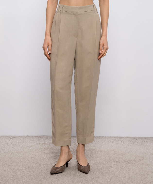 Brunello Cucinelli Коричневые брюки с льном MH126P8292 изображение 3