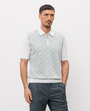 Stefano Ricci Біле поло з шовком у візерунок з блискавкою K818108P31F26174