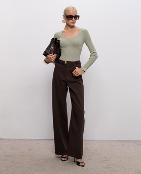 Twinset Зеленый джемпер в рубчике с кружевом 262TP3390