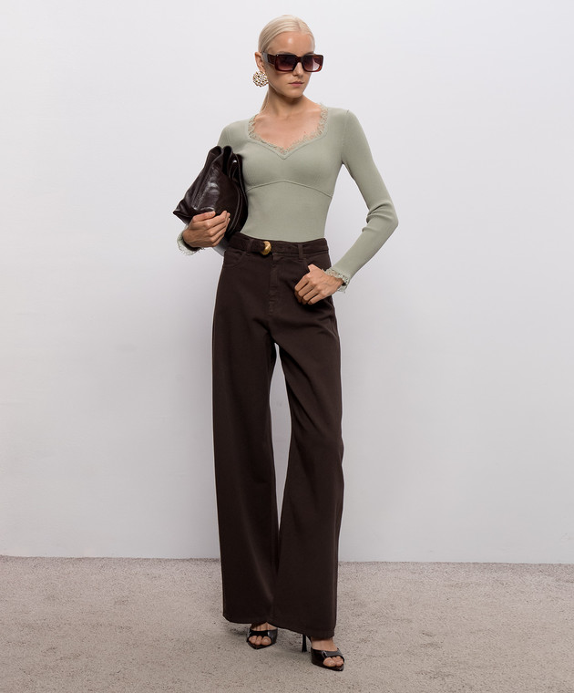 Twinset Зеленый джемпер в рубчике с кружевом 262TP3390 изображение 2