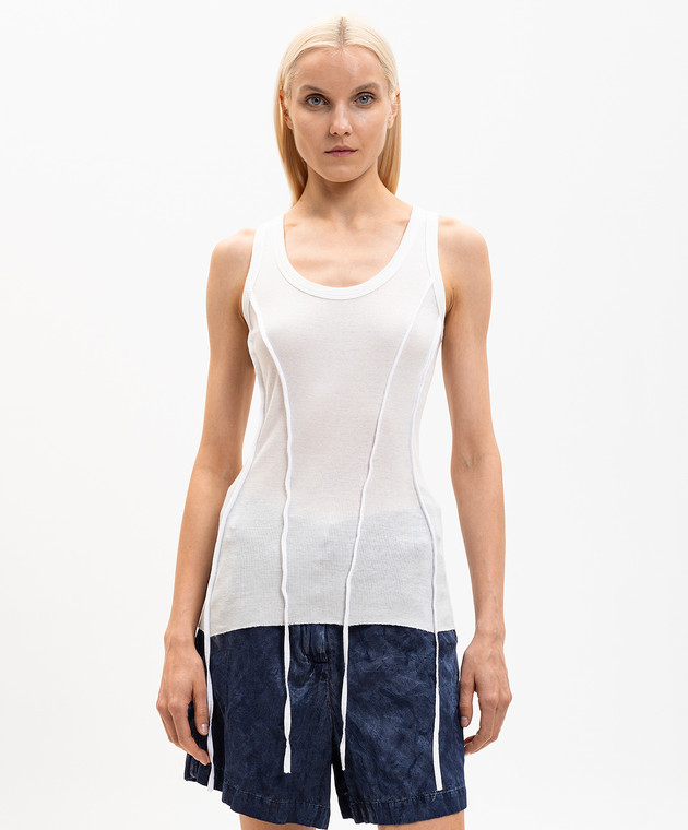 Masnada Біла майка в рубчик з акцентними швами 8092 зображення 3