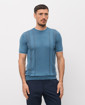 Enrico Mandelli Синяя футболка с шелком 3K025A5645