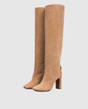 Dolce&Gabbana Бежеві замшеві чоботи з логотипом CU1218A1275