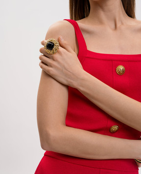 Reco Золотистий перстень з чорною вставкою кабошон AN300