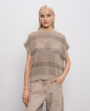 Brunello Cucinelli Коричневий ажурний жилет з паєтками M58772820