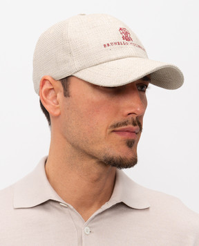 Brunello Cucinelli Бежева кепка із шовку, льону та вовни MZ4039850