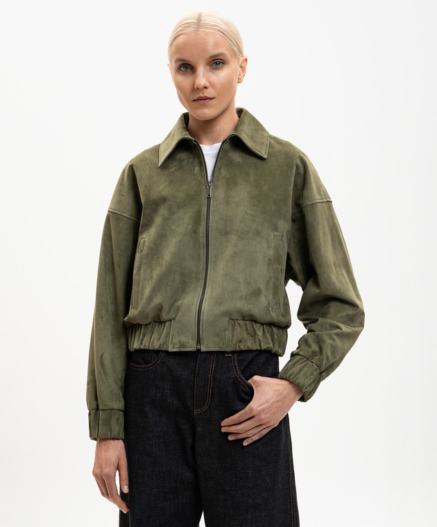 Babe Pay Pls Зеленая замшевая укороченная куртка 2523SUEDE изображение 3