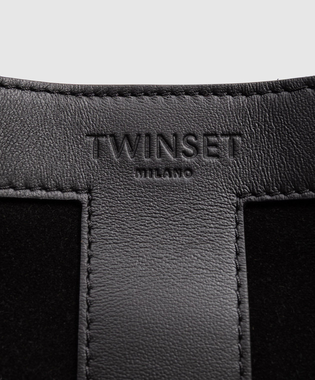 Twinset Чорна замшева сумка-тоут з тисненням логотипа 262TB7140 зображення 4