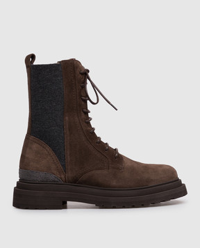 Brunello Cucinelli Коричневі замшеві черевики з ланцюжком моніль MZSFG3308P