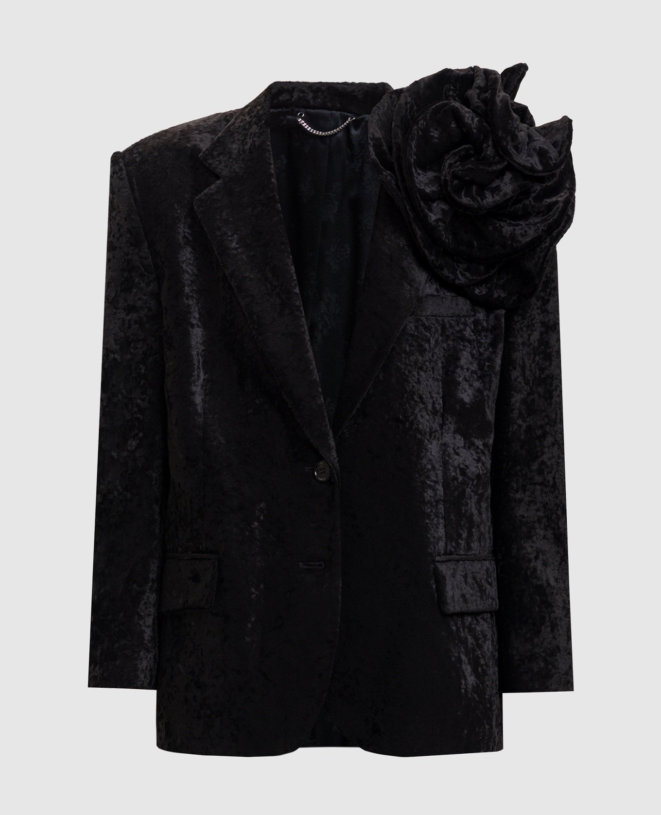 Чорний оксамитовий жакет з брошкою