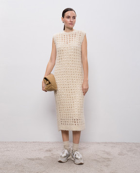 Peserico Бежева ажурна сукня міді з вовною альпаки E82090F0309208