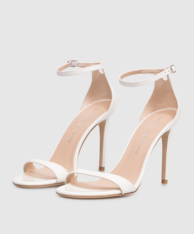 Stuart Weitzman Білі шкіряні лаковані босоніжки NUDIST SJ995 зображення 2