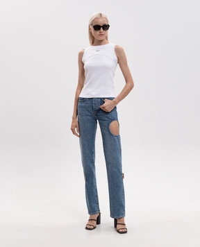 Off-White Білий топ в рубчик з вишивкою логотипа 2FA00673T