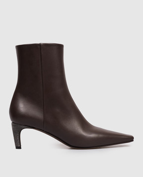 Brunello Cucinelli Коричневі шкіряні ботильйони з ланцюжком моніль MZSKC3356P
