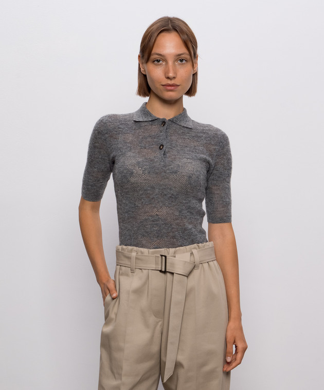 Brunello Cucinelli Серый топ из шелка и шерсти в узор MFR491705P изображение 3