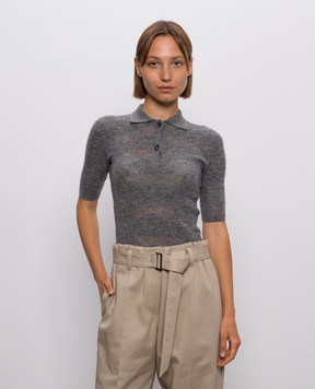 Brunello Cucinelli Серый топ из шелка и шерсти в узор MFR491705P