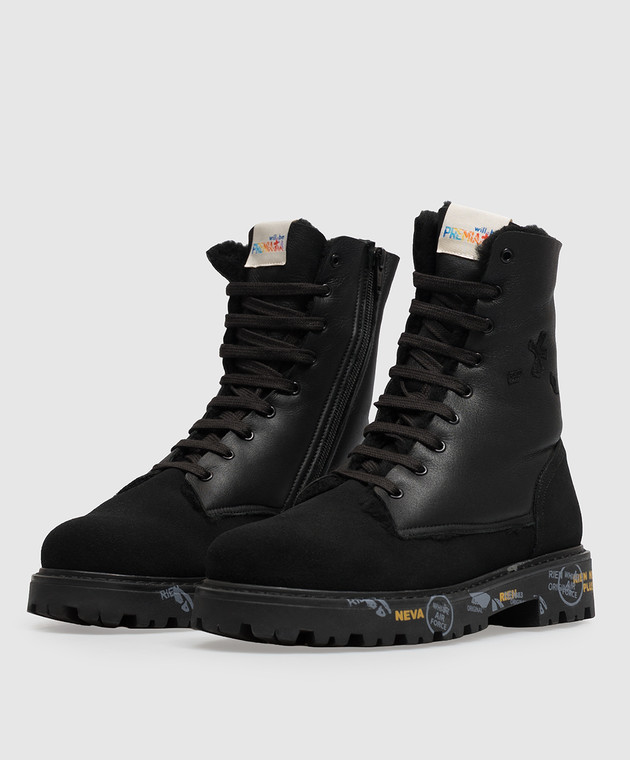 Premiata Детские черные кожаные ботинки URBAN на меху 32M1994843639 изображение 2