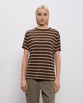Brunello Cucinelli Коричнева футболка з вовни і кашеміру в смужку M14854100
