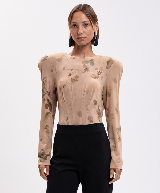 Magda Butrym Бежевое боди с акцентными плечами BODYSUIT269926 изображение 3