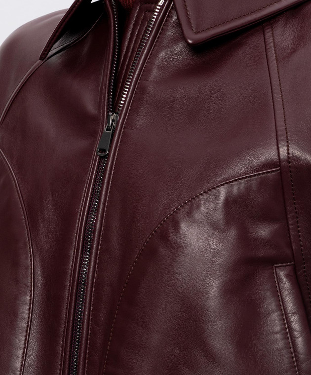 Brunello Cucinelli Бордова шкіряна куртка з ланцюжком моніль MPNMO7638P зображення 5