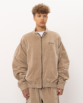 Off-White Бежева оксамитова спортивна куртка з вишивкою логотипа 44MBD05SF26J001